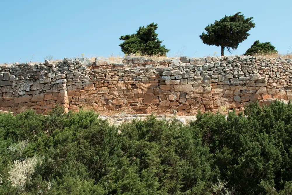 The Mycenaean wall of the ancient acropolis at Agios Andreas, Sifnos, seen from the south