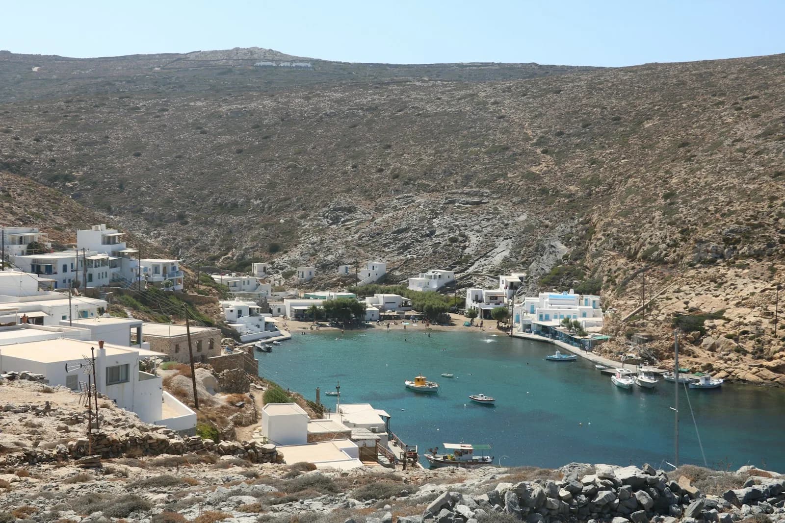 Ferries and fishing boats in a Sifnos harbour